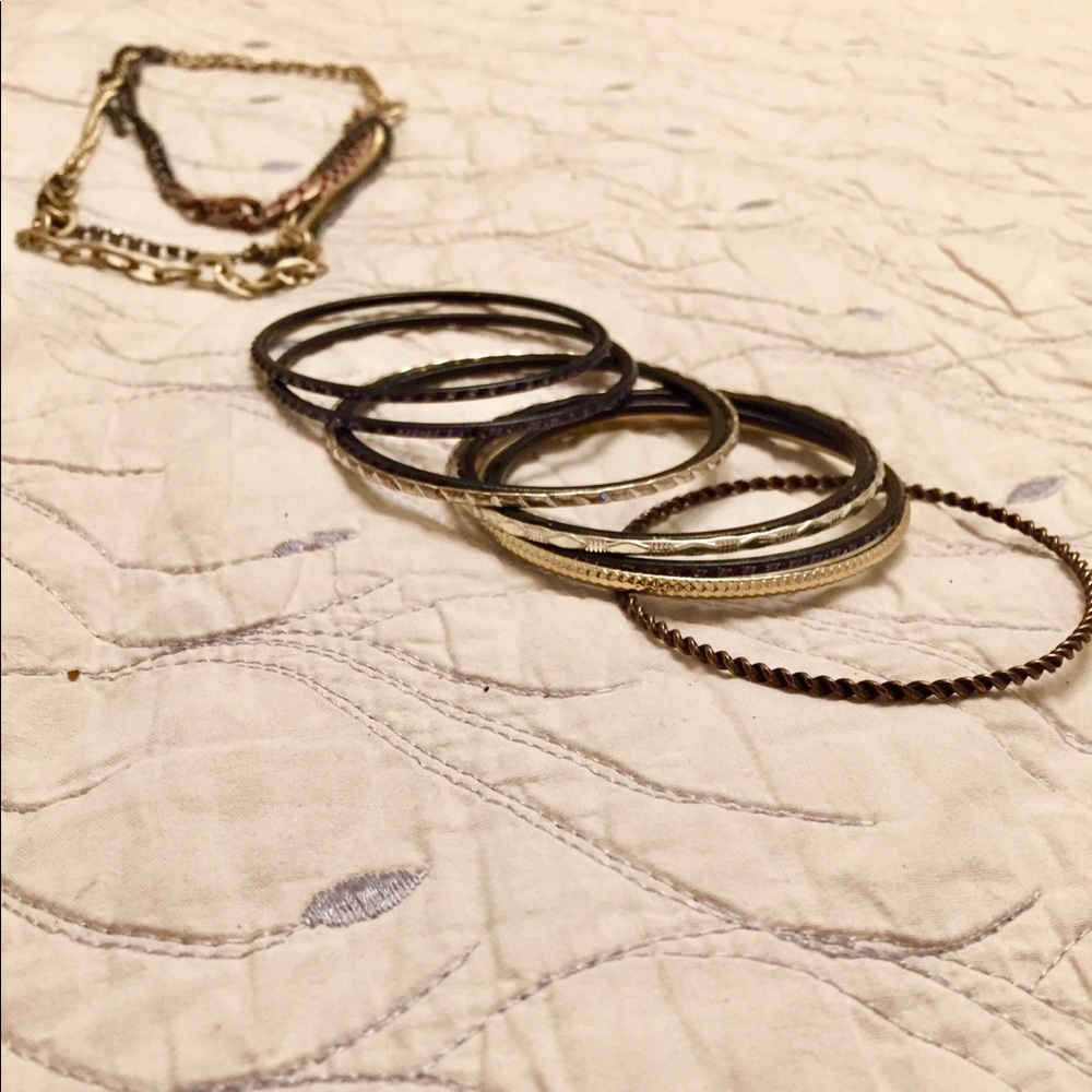 Bundle of Women’s bracelets; gold, silver, pewter
